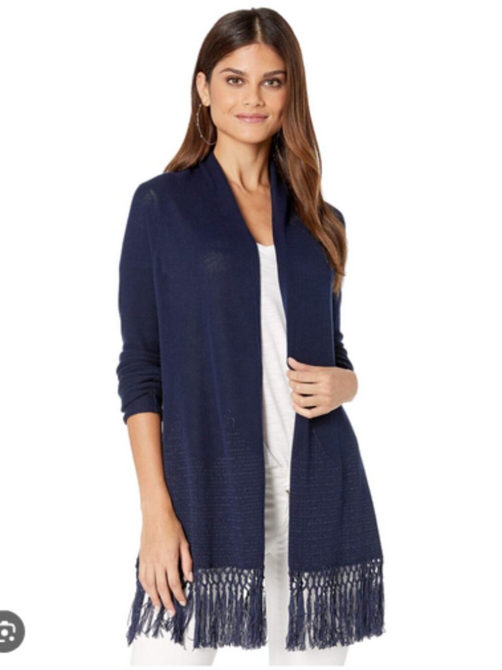 Lilly Pulitzer Tatum Long Fringe Hem Cardigan, Navy, Size XL